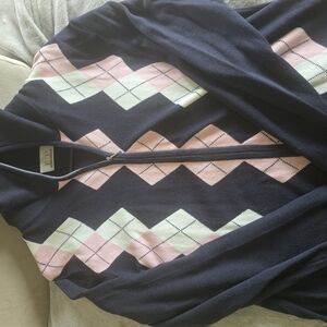 EP Pro Navy And Pink Argyle Zip-Up Sweater